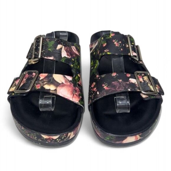Authentic GIVENCHY Black Floral Print Leather Dual Strap Slides Size EU38 - Picture 2 of 12